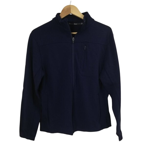 Ibex Blue Mock Neck Full Zip 100% Merino Wool Cardigan Sweater Size M Outdoor - Picture 1 of 11